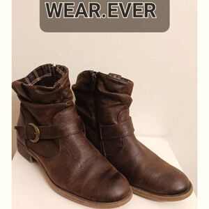 WEAR.EVER  Women's Brown Rugged Plaid Distresssed Ankle Boots. Size 6.5